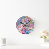 Rainbow Unicorn Wall Clock - bearbeitbarer Name Runde Wanduhr (Zuhause)