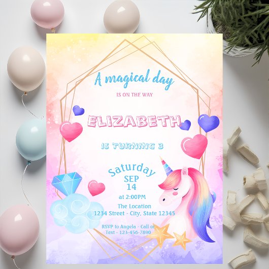 Rainbow Unicorn, Wasserfarbe Geburtstag Einladung