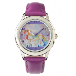 Rainbow Unicorn Wasserfarbe Lila Girls beobachten Armbanduhr