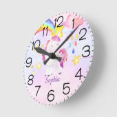 Rainbow Unicorn Wasserfarbe Personalisiert Niedlic Runde Wanduhr (Winkel)