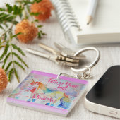 Rainbow Unicorn Wasserfarbe Rosa Schlüsselring (Vorderseite rechts)