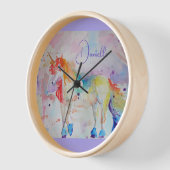 Rainbow Unicorn Wasserfarbenkissen Uhr (Winkel)