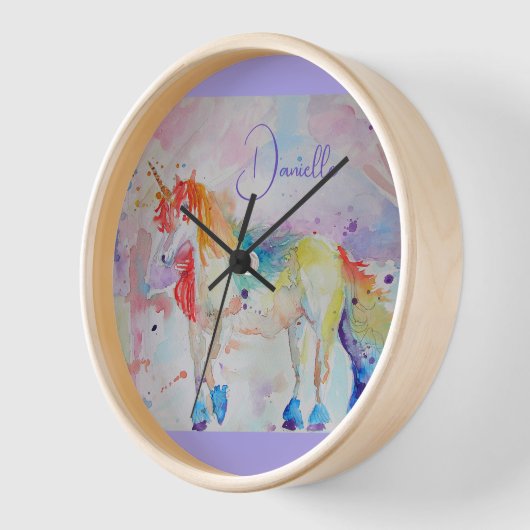 Rainbow Unicorn Wasserfarbenkissen Uhr (Winkel)
