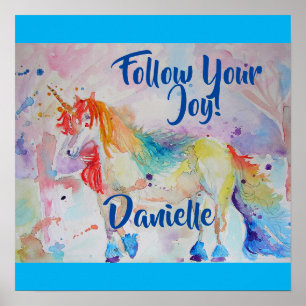 Rainbow Unicorn Watercolor Kindername Poster