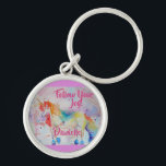 Rainbow Unicorn Watercolor Pink Key Ring Schlüsselanhänger<br><div class="desc">Rainbow Unicorn Watercolor Pink Child's Name Key Ring. For all those young at heart a lovely unicorn carry design,  using one of my original watercolors. Add a little magic to your life!</div>