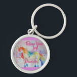 Rainbow Unicorn Watercolor Pink Key Ring Schlüsselanhänger<br><div class="desc">Rainbow Unicorn Watercolor Pink Child's Name Key Ring. For all those young at heart a lovely unicorn carry design,  using one of my original watercolors. Add a little magic to your life!</div>