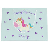 Rainbow Unicorn Weihnachts-Glitzer Aqua Große Geschenktüte (Vorderseite)