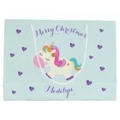 Rainbow Unicorn Weihnachts-Glitzer Aqua Große Geschenktüte (Rückseite)