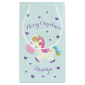 Rainbow Unicorn Weihnachts-Glitzer Aqua Kleine Geschenktüte (Rückseite)