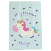 Rainbow Unicorn Weihnachts-Glitzer Aqua Mittlere Geschenktüte (Rückseite)
