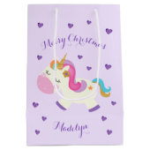 Rainbow Unicorn Weihnachtsfest Glitzer Lila Mittlere Geschenktüte (Rückseite)