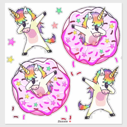 Rainbow Unicorns Dab Dance Donut Party Aufkleber (Blatt)