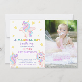 Rainbow Unicorns Geburtstag Einladungen mit Foto