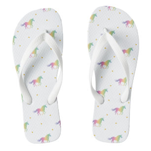 Rainbow Unicorns & Gold Stars Muster Badesandalen