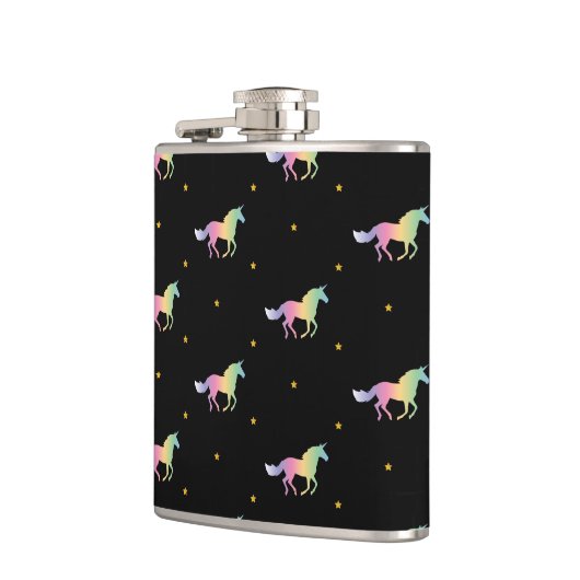 Rainbow Unicorns & Gold Stars Muster Flachmann (Links)