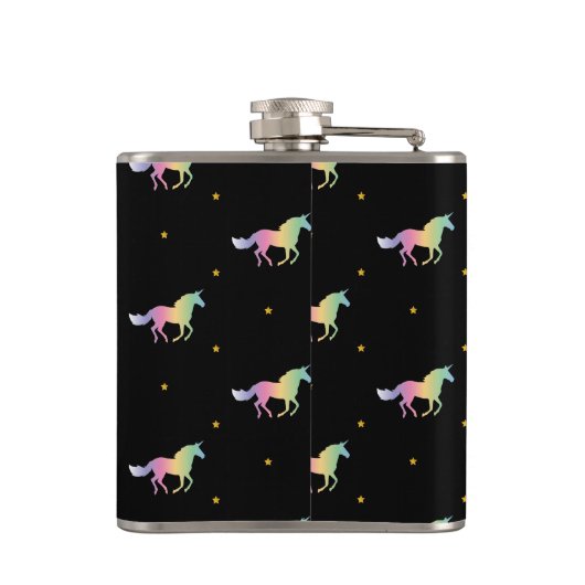 Rainbow Unicorns & Gold Stars Muster Flachmann (Rückseite)