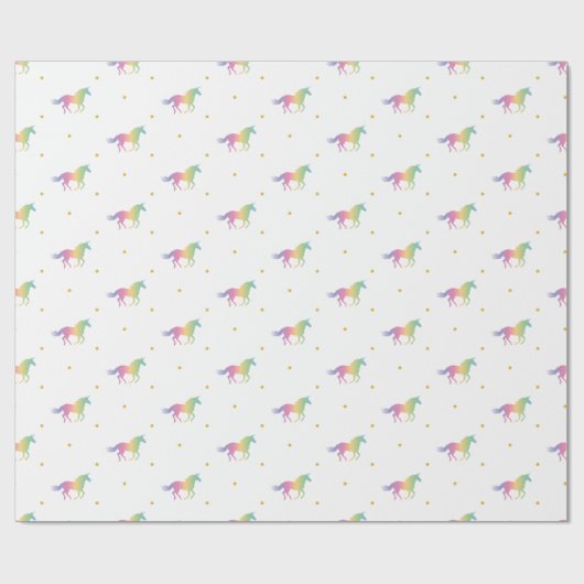 Rainbow Unicorns & Gold Stars Muster Geschenkpapier (Flach)