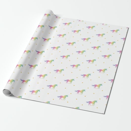 Rainbow Unicorns & Gold Stars Muster Geschenkpapier (Ungerollt)