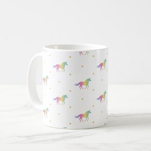 Rainbow Unicorns & Gold Stars Muster Kaffeetasse (Vorderseite Links)