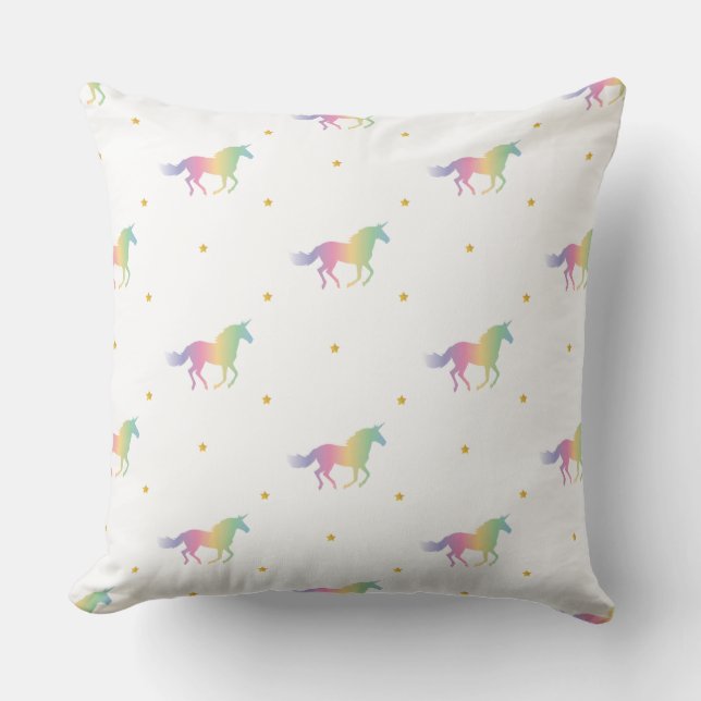 Rainbow Unicorns & Gold Stars Muster Kissen (Vorderseite)