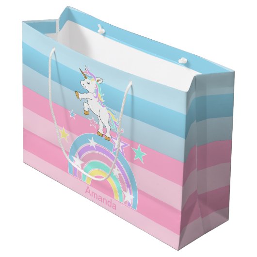 Rainbow Unicorns Große Geschenktüte (Vorderseite Schrägansicht)