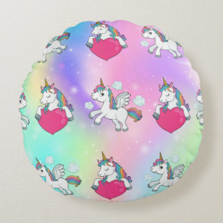Rainbow Unicorns Hörnchen Print Round Pillow Rundes Kissen