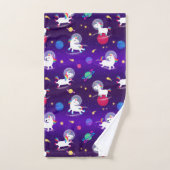 Rainbow Unicorns In Space Purple Ombre Badhandtuch Set (Handtuch)