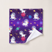 Rainbow Unicorns In Space Purple Ombre Badhandtuch Set (Waschlappen)