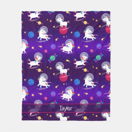 Rainbow Unicorns In Space Purple Ombre Fleecedecke (Vorderseite)