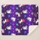 Rainbow Unicorns In Space Purple Ombre Sherpadecke (Vorderseite (Horizontal))