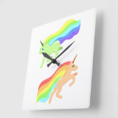 Rainbow Unicorns Quadratische Wanduhr (Winkel)