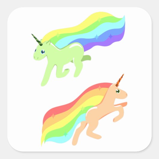 Rainbow Unicorns Quadratischer Aufkleber (Vorderseite)