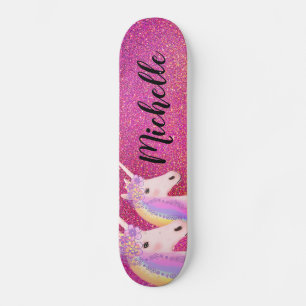 Rainbow Unicorns Rosa Glitzer Sparkle Personalisie Skateboard
