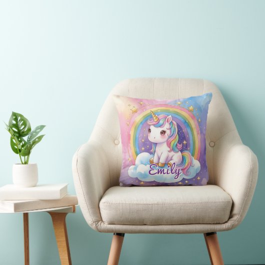 Rainbow Unicoron auf Cloud Editable Name Pillow Kissen (Stuhl )