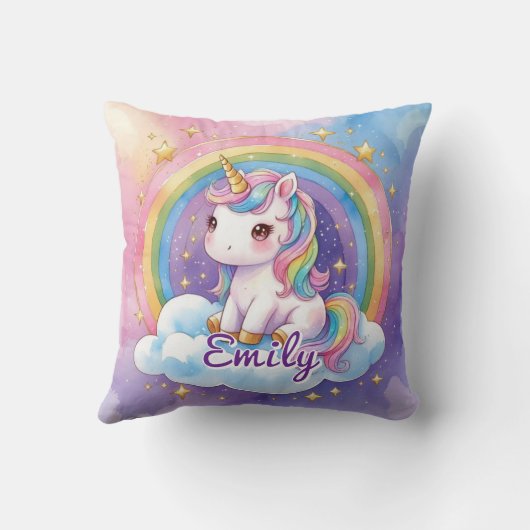 Rainbow Unicoron auf Cloud Editable Name Pillow Kissen (Rückseite)