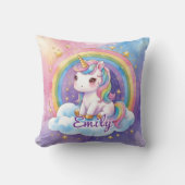 Rainbow Unicoron auf Cloud Editable Name Pillow Kissen (Vorderseite)