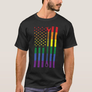 Rainbow Us American Flag Wrench Gay Lgbtq Prime T-Shirt