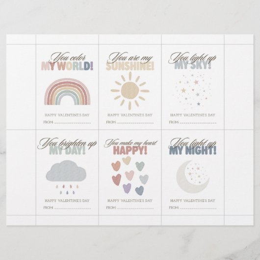 Rainbow Valentine’s Day Cards for Kids Classroom Briefbogen (Vorderseite)