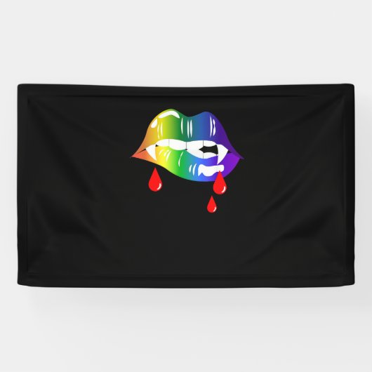Rainbow Vampire Lips Biting - LGBT Pride T - Shirt Banner (Horizontal)