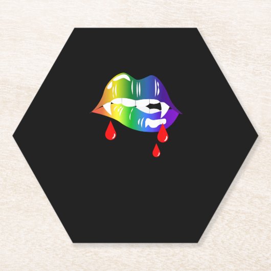 Rainbow Vampire Lips Biting - LGBT Pride T - Shirt Untersetzer (Vorderseite)