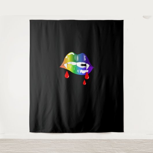 Rainbow Vampire Lips Biting - LGBT Pride T - Shirt Wandteppich (Vorderseite)