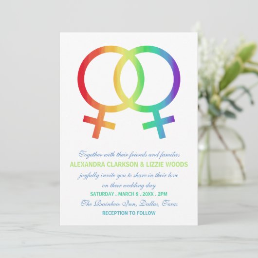 Rainbow-Venus-Symbol | Lesbische Hochzeit Einladung (Stehend Vorderseite)