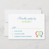 Rainbow Venus Symbols Lesbian Wedding RSVP Karte (Vorderseite)