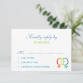 Rainbow Venus Symbols Lesbian Wedding RSVP Karte (Stehend Vorderseite)