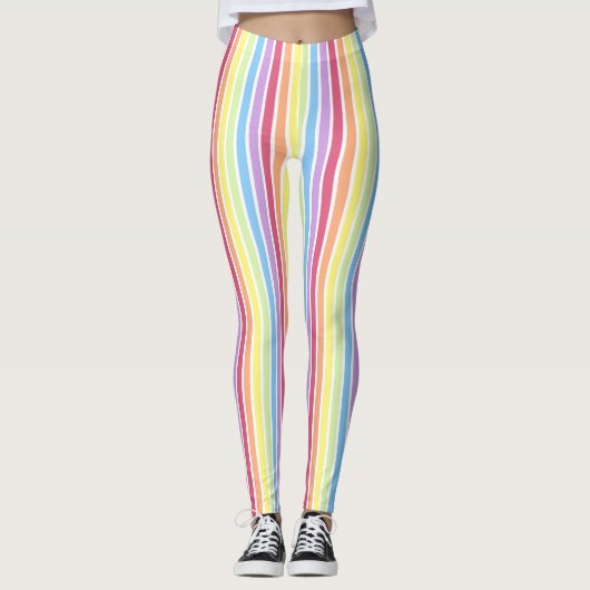 Rainbow Vertical Stripes Pastellfarben Leggings (Vorderseite)