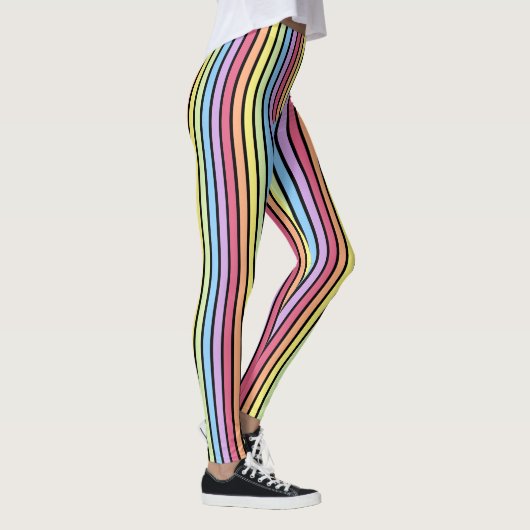 Rainbow Vertical Stripes Pastellfarben Leggings (Rechts)