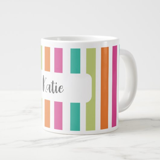Rainbow-vertikale Streifen farbenfroh Retro-Multic Jumbo-Tasse (Vorderseite Rechts)