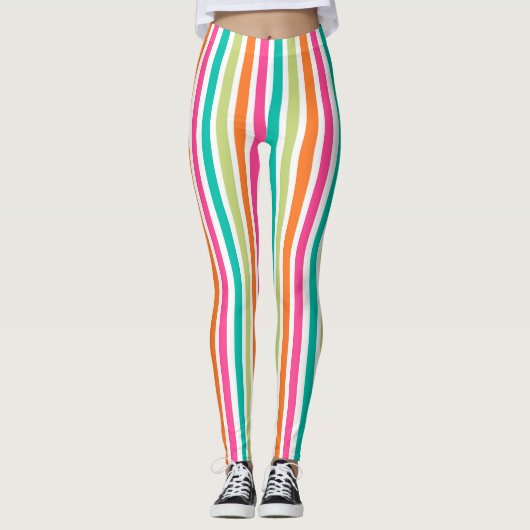 Rainbow-vertikale Streifen farbenfroh Retro-Multic Leggings (Vorderseite)