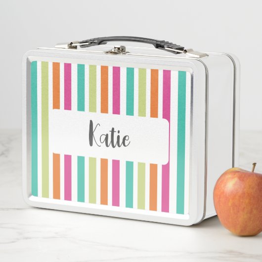 Rainbow-vertikale Streifen farbenfroh Retro-Multic Metall Brotdose (Beispiel)