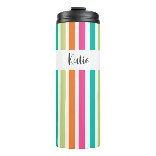 Rainbow-vertikale Streifen farbenfroh Retro-Multic Thermosbecher (Vorderseite)
